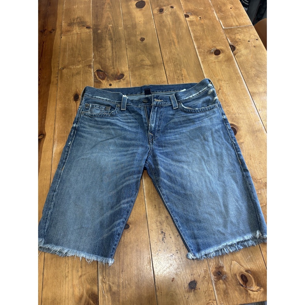 True Religion Men's Size 38 Denim Cut Off Shorts Medium Wash Raw Hem Distressed